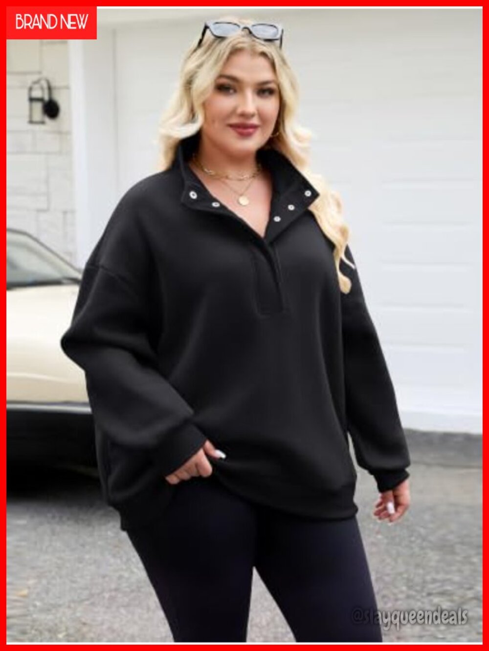 Fleece Henley Neck Oversized Pullover Sweatshirt Plus Size Long Sleeve - Picture 4 of 6